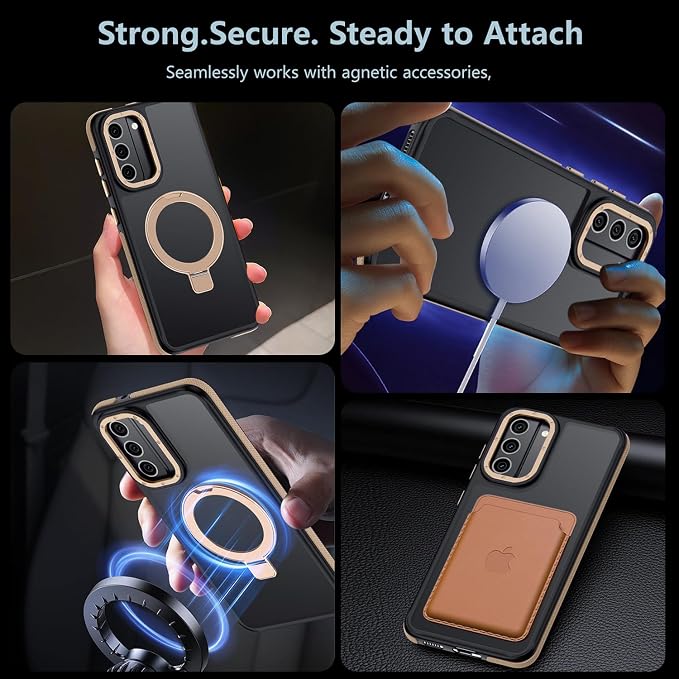 for Samsung Galaxy S21 FE Case, Magnetic Adjustable Ring Stand [Fit for Magsafe], [Military-Grade Shockproof Protection] Phone Case with Kickstand&Ring Holder (Desert Gold)