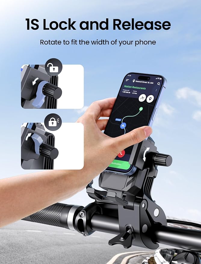 Bike Phone Holder, Geyrut Handlebar Phone Mount [No Block Camera] for Electric Scooter Mountain Dirt Bike and Motorcycle Compatible with 4.7''-7.1'' Smart Phone