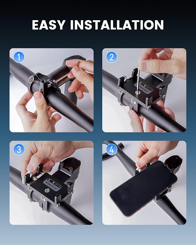 Ravemen Bike Phone Holder, 6066 Aluminum Motorcycle Phone Mount for 4-7'' Cell Phones with 4+1 Anti-Vibration Pads, Bicycle Scooter Phone Clamp Fit 20-35mm Handlebars