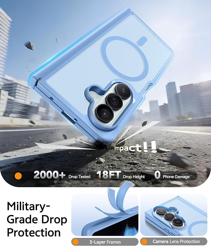 FNTCASE for Samsung Galaxy Z Fold 8 Ultra / Z Fold 7 Case, Fit for Magsafe | Hinge Protection, Screen Protector, Translucent Matte, 14FT Military Grade Drop Proof, Protective Phone Cover, Light Blue