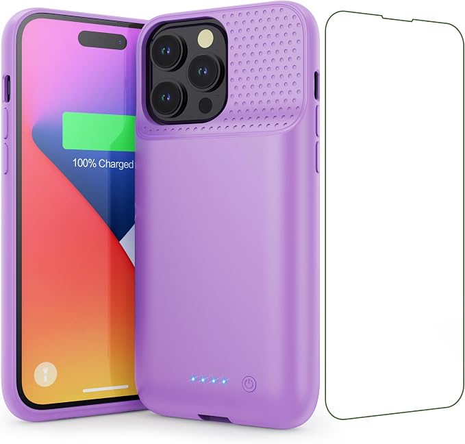Battery Case for iPhone 14 Pro Max,14 Plus and 13 pro Max, Real 8600mAh Rechargeable Smart Extended Charging Case, Ultra-Slim Portable Protective Battery Pack (6.7 inch) Purple
