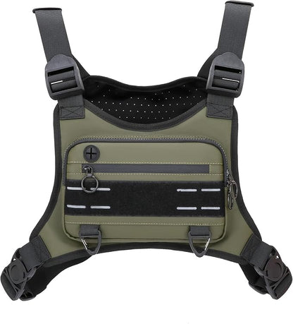 Muserise Sports Chest Bag For Men Women, Water Resistant Lightweight Front Chest Pack, Running Vest Bag With Built-In Phone Holder & Extra Storage For Workouts, Running, Cycling (Olive)