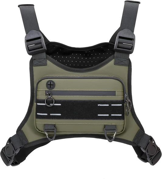 Muserise Sports Chest Bag For Men Women, Water Resistant Lightweight Front Chest Pack, Running Vest Bag With Built-In Phone Holder & Extra Storage For Workouts, Running, Cycling (Olive)