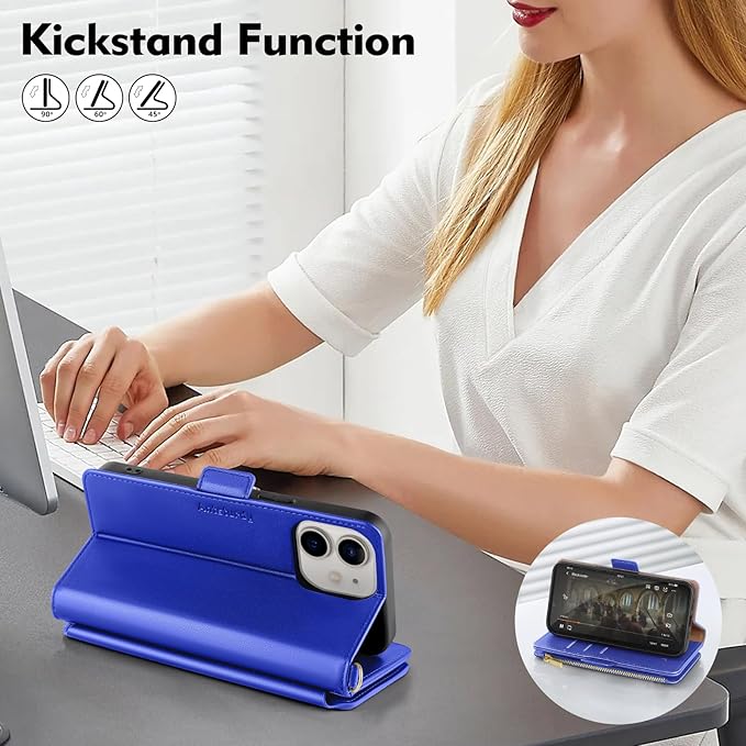 Antsturdy Compatible with iPhone 12 mini Wallet Case,RFID Blocking PU Leather Phone Case Women Men Kickstand Flip Cover Wrist Strap Zipper Credit Card Holder Slots,for Apple 12 mini,Purple Blue