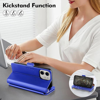 Antsturdy Compatible with iPhone 12 mini Wallet Case,RFID Blocking PU Leather Phone Case Women Men Kickstand Flip Cover Wrist Strap Zipper Credit Card Holder Slots,for Apple 12 mini,Purple Blue