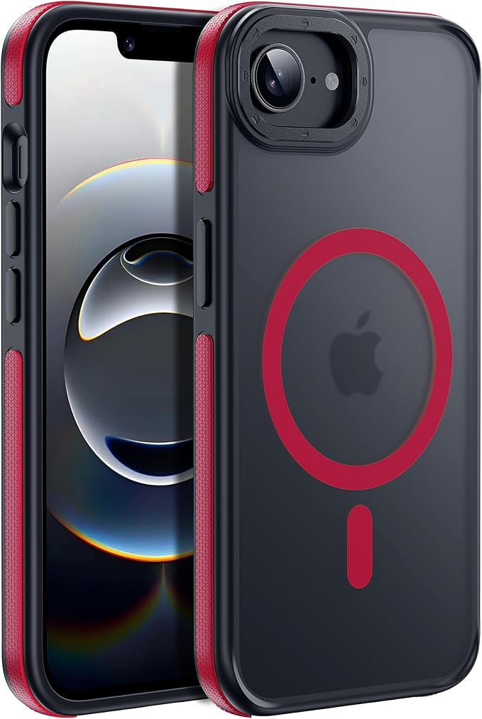 Strong Magnetic for iPhone 16E/17E Case [5X Military-Grade Protection] Compatible with fit MagSafe Shockproof Translucent Slim Thin Case for iPhone 16E-6.1", Red Bumper