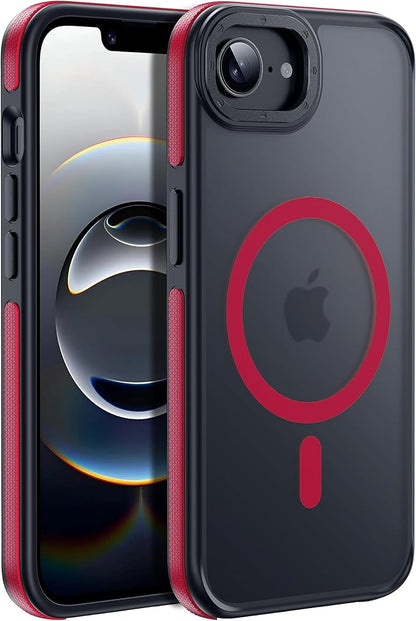 Strong Magnetic for iPhone 16E/17E Case [5X Military-Grade Protection] Compatible with fit MagSafe Shockproof Translucent Slim Thin Case for iPhone 16E-6.1", Red Bumper