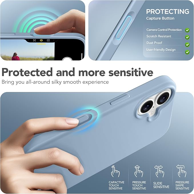 GONEZ Magnetic for iPhone 17 Case, Compatible with MagSafe, [Screen Protector + Camera Lens Protector], Liquid Silicone Anti-Scratch Shockproof Protective Phone Case 6.3 inch, Mist Blue