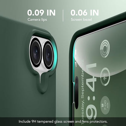 GONEZ Magnetic for iPhone 16 Case, Compatible with MagSafe, [Screen Protector + Camera Lens Protector], Liquid Silicone Shockproof Protective Phone Case for iPhone 16 6.1", Dark Green