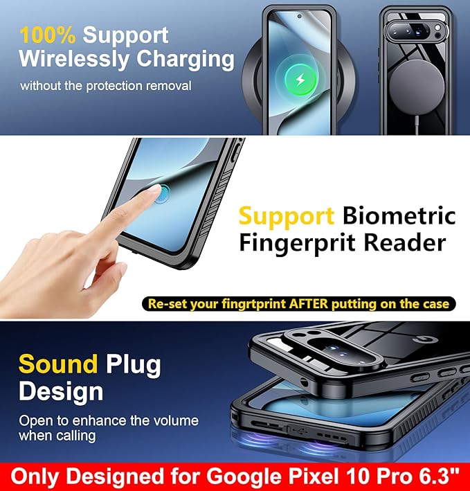 SPIDERCASE ONLY Designed for Google Pixel 10 Pro Case Waterproof, [12FT Military-Grade Drop Protection] IP68 Water Resistance [Anti-Peeping Screen Protector] Full Body Sealed Phone Case 6.3", Black