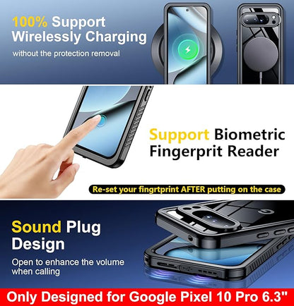 SPIDERCASE ONLY Designed for Google Pixel 10 Pro Case Waterproof, [12FT Military-Grade Drop Protection] IP68 Water Resistance [Anti-Peeping Screen Protector] Full Body Sealed Phone Case 6.3", Black