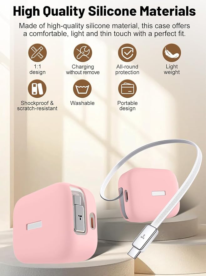 Silicone Protective Case for TORRAS FlexLine 67W Charger, Full-Body Protective Cover with Precise Cutouts, Shockproof Dustproof Charging Block Protector Sleeve & Scratch-Resistant Sleeve (Pink)