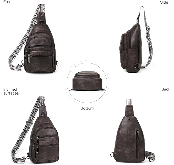 Leresas Sling Bag for Women Crossbody Fanny Pack Sling Purse Backpack Vegan Leather Travel Handbag Cross Over Shoulder Bag Gifts for Women Coffee
