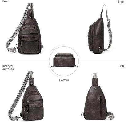 Leresas Sling Bag for Women Crossbody Fanny Pack Sling Purse Backpack Vegan Leather Travel Handbag Cross Over Shoulder Bag Gifts for Women Coffee