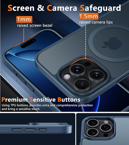 FNTCASE for iPhone 16 Pro Case: [Compatible with Magsafe] Translucent Matte Magnetic Phone Cover - Military Grade Drop Protection Shockproof Protective Cases - Blue