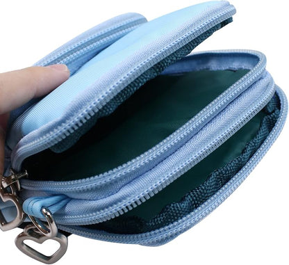 JUMISEE 3-Layers Crossbody Bag Cellphone Pouch Armband Wallet Nylon Smartphone Purse