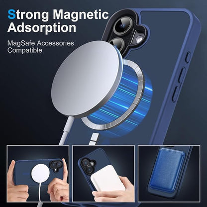 Magnetic Case for iPhone 16 Case [10FT-Grade Drop Tested & Compatible with MagSafe] Translucent Anti-Fingerprint Shockproof Protective Cover 6.1 Inch, Deep Blue