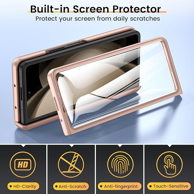 VEGO for Galaxy Fold 5 Case with Stand & Screen Protector & Lens Cover | Samsung Galaxy Z Fold 5 Case with Hinge Protection 360° Magnetic Kickstand Full Body Protective Cover-Rose Gold