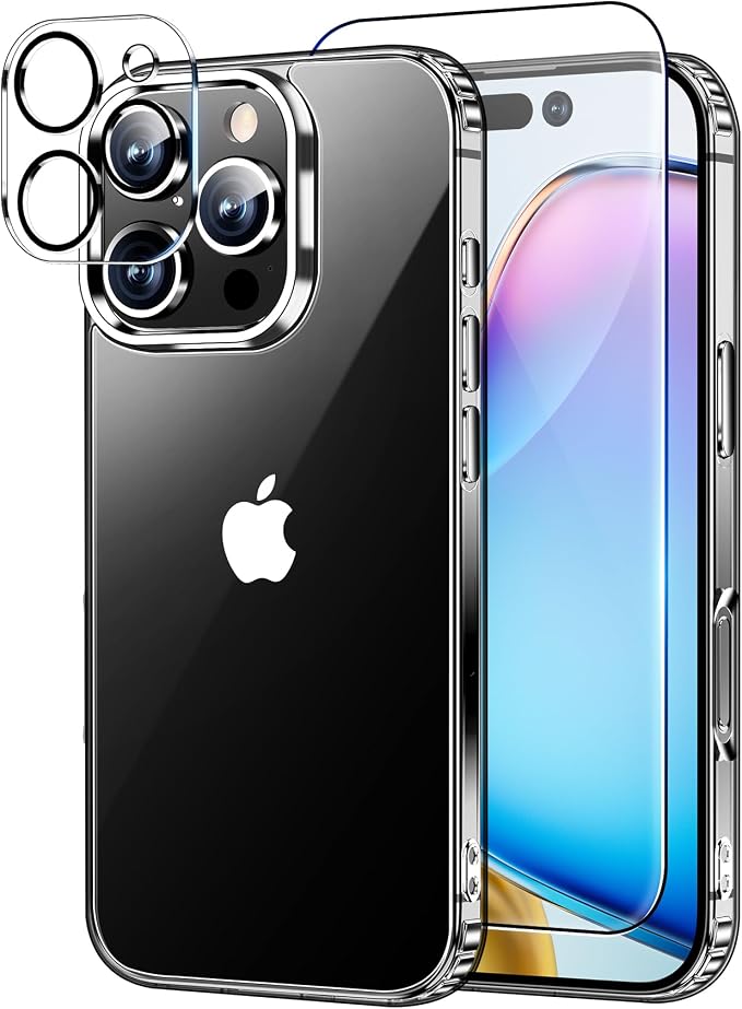 xiwxi for iPhone 16 Pro Max Case,with Screen Protector+Camera Lens Protector,Non-Yellowing,Military-Grade Drop Protection,Perfect Handfeel,Shockproof Bumper,Clear Slim Phone Case-6.9 inch