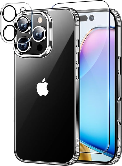 xiwxi for iPhone 16 Pro Max Case,with Screen Protector+Camera Lens Protector,Non-Yellowing,Military-Grade Drop Protection,Perfect Handfeel,Shockproof Bumper,Clear Slim Phone Case-6.9 inch