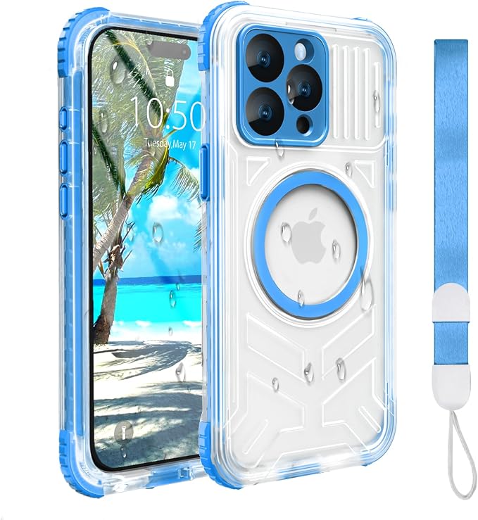 for iPhone 15 Pro Waterproof Case, IP68 Underwater Case Built-in Screen Protector, 360 Full Body Compatible with MagSafe, 12FT Military Grade, Slim Translucent Protective Cover 6.1 inch Blue