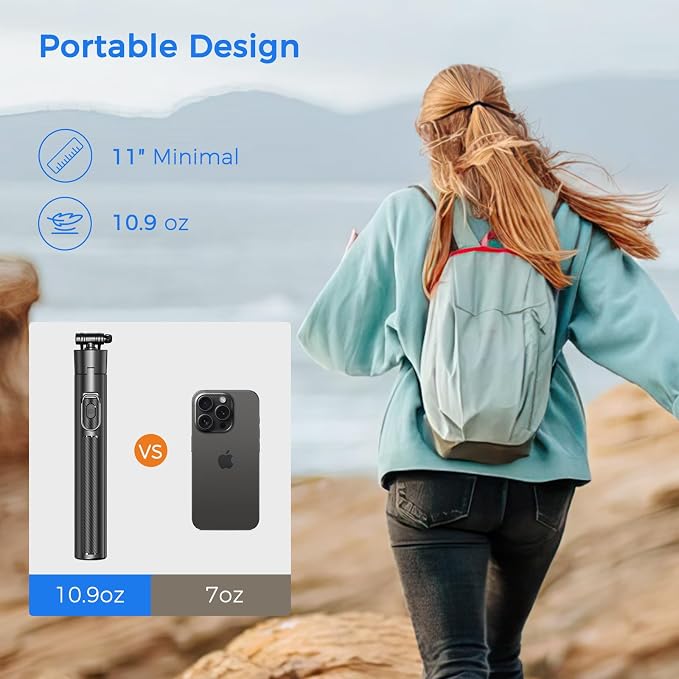 Selfie Stick Travel Tripod for Cell Phone with Remote Control and Phone Holder, Extendable Selfie Stick for iPhone, iPhone Tripod for Video Recording, 63 Inch, Black