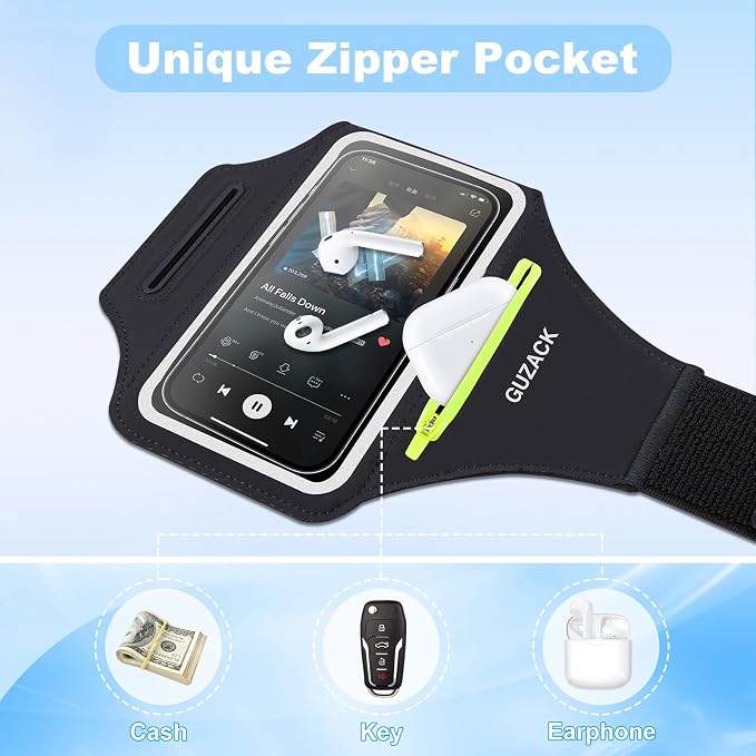 Running Armband with Earphone Pouch & Card Slot, Running Phone Holder for iPhone 17 16 15 14 Pro Max Plus Galaxy S25 S24 S23 Ultra, Up to 6.8" Phones