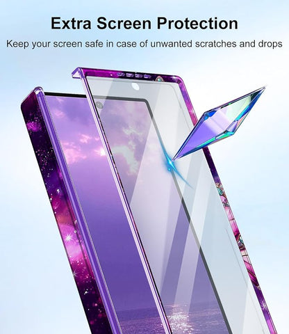 Btscase for Samsung Galaxy Z Fold 6 Case,Built in Front Screen Protector,Gold Glitter Marble Pattern Hard PC Slim Shockproof Full Body Drop Protective Case for Galaxy Z Fold 6 5G, Dreamy Purple