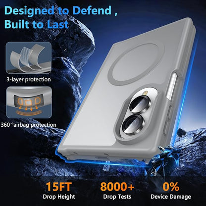 Hensinple Magnetic for Z Fold 8 Case, Samsung Galaxy Z Fold 8 Case[Fit for Mag-Safe ] Translucent Matte Military Grade Rugged Protection Shockproof Protective Hard Phone Cases,Grey