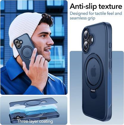 Anqrp 360° All-in-ONE Stand Case for iPhone 16 Case with Rotatable Magnetic Kickstand Ring Holder, Compatible with MagSafe, MIL-Grade Shockproof iPhone 16 Phone Case Cover 6.1 inch, Blue