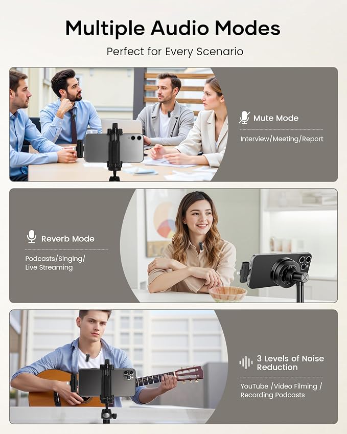 Wireless Lavalier Microphone for iPhone iPad Android with Charging Case,Lapel Mic with Noise Reduction,36H Battery Life, 135ft Range, Mini Microphone for Video Recording,YouTube,Vlog,Live Streaming