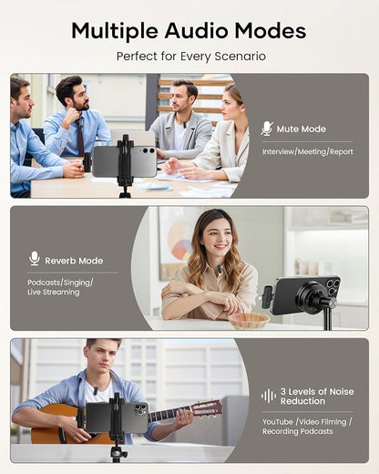 Wireless Lavalier Microphone for iPhone iPad Android with Charging Case,Lapel Mic with Noise Reduction,36H Battery Life, 135ft Range, Mini Microphone for Video Recording,YouTube,Vlog,Live Streaming