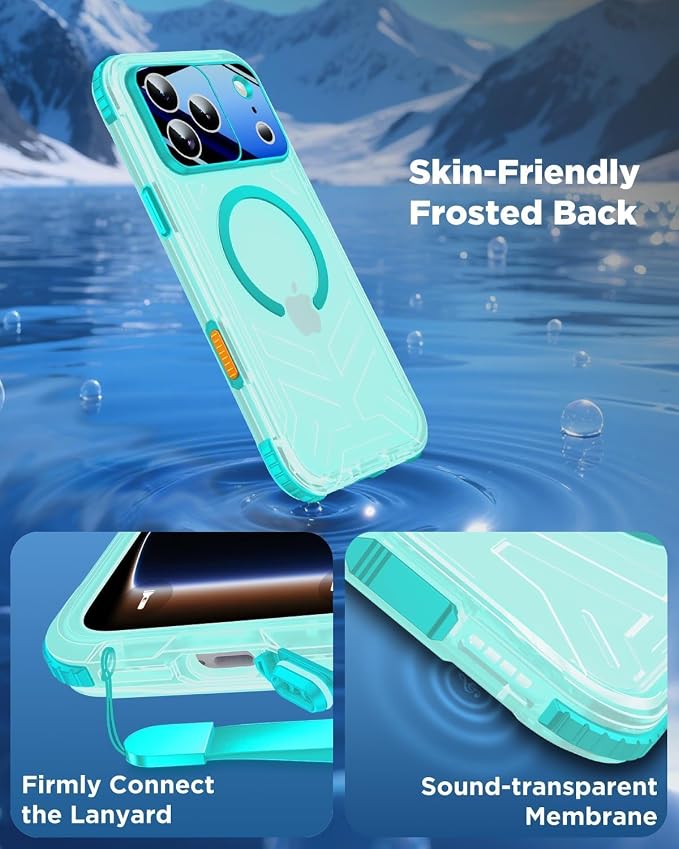 for iPhone 17 Pro Waterproof Case with Magsafe, Built-in [Camera & Screen Protector] [Lanyard], IP68 Water Proof Full Body Dustproof Heavy Duty Frosted Protective Phone Cover, 6.3" Teal