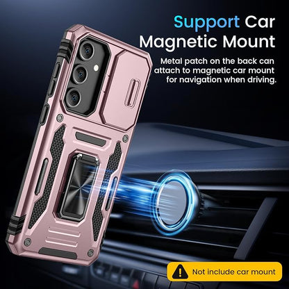 Caka for Samsung Galaxy S25 FE Case [HD Screen Protector] [Full Camera Lens Cover] [360°Rotated Kickstand Ring] [Heavy Duty Protection] Hard Rugged Protective Phone Cover for S25 FE - Rose Gold