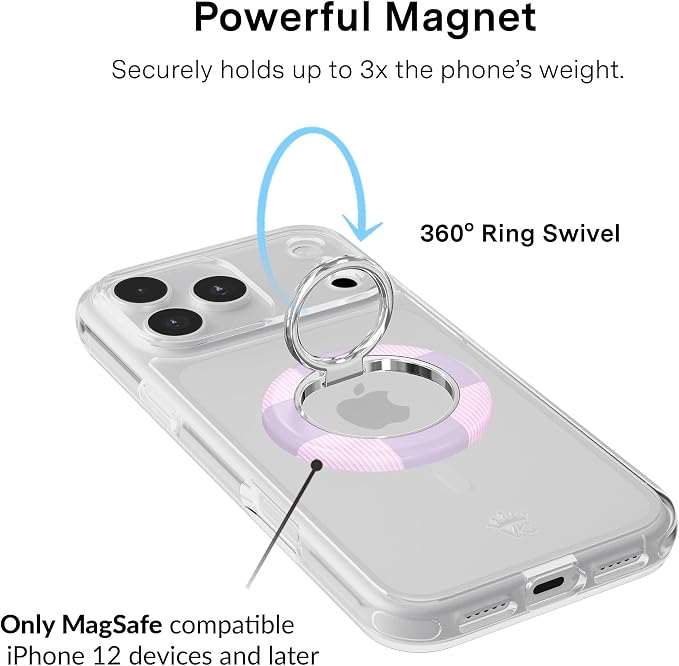 VELVET CAVIAR Compatible with MagSafe Phone Grip 2.0 | Cute Magnetic Ring Holder | Finger Loop Kickstand | Pop On Accessory for iPhone 17, 16, 15, 14, 13, 12 | Lilac Checkered