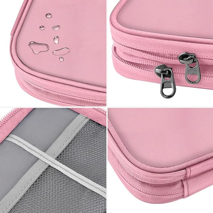 ZINMARK Portable Cable Organizer Case,Travel Pouch with Double-Layer Storage for Cables,Chargers,Earbuds & Phone,Pink