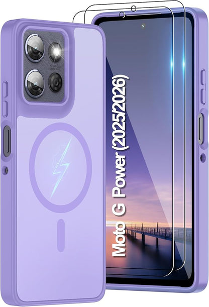 for Moto G Power 2025 Case & Moto G Power 2026 Case Magnetic,Translucent Matte Compatible with Magsafe [Military Grade Protection] with Screen Protector Shockproof for G Power 2025/2026- Light Purple