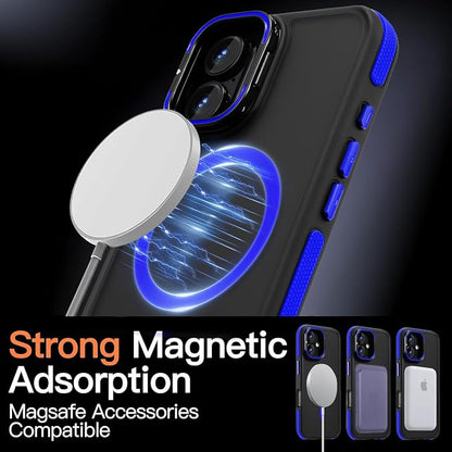 Magnetic case for iPhone 16 [10Ft Military-Grade Protection] Built-in Camera Stand Phone case, Compatible with fit MagSafe Shockproof Slim Thin Cover 6.1 inch,Blue Bumper Stand