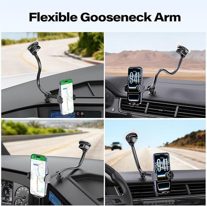 APPS2Car 14'' Gooseneck Car Phone Holder,Heavy Duty Phone Holder for Truck, [Flexibile Long Arm] [Anti Shake stabilizer] Windshield Car Phone Mount Suction Cup,Fit for iPhone, Samsung (Black Plaid)