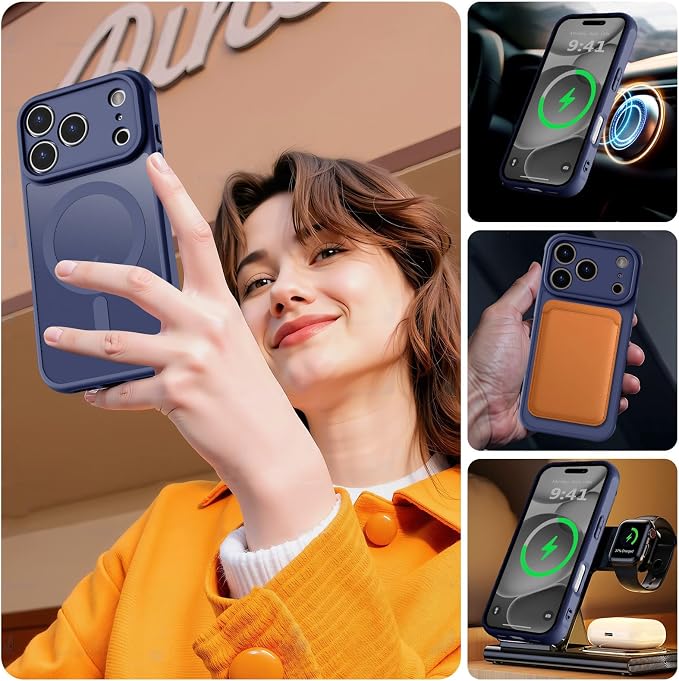 MOCCA Magnetic for iPhone 17 Pro Case, (Compatible with Magsafe) (16FT Military Grade Protection) Full Camera Protection Anti-Fingerprint Slim Translucent Matte Phone Cover 6.3",Deep Blue