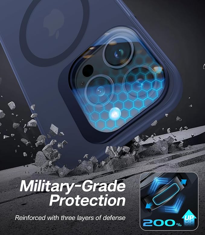 for iPhone 14 Pro Case with Camera Cover Stand [Built-in 9H Camera Lens Protector][Fit for Magsafe] Military Grade Shockproof Translucent Matte Magnetic Phone Case 6.1", Blue