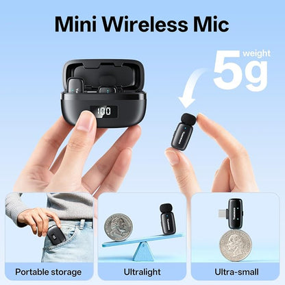 2 Sets Mini Wireless Microphone for iPhone ipad Android, Noise Reduction and Mute, 33h Charging Case, AI Voice Changer, Mini Lapel Mic for Video Recording, Vlogging, YouTube