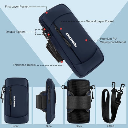 Phone Holder for Running with Crossbody Strap, Running Armband Phone Holder for iPhone 12 13 14 15 16 Pro Max Samsung, Cell Phone Holder for Walking Women Men Under 7.5 Inch（Crossbody Bag Blue）