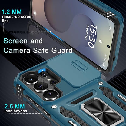 DEERLAMN Case for Samsung Galaxy S26 Ultra 6.9-Inch with Slide Camera Cover+Screen Protector(1 Pack), Rotated Ring Kickstand Military Grade Shockproof Protective Cover-Light Blue