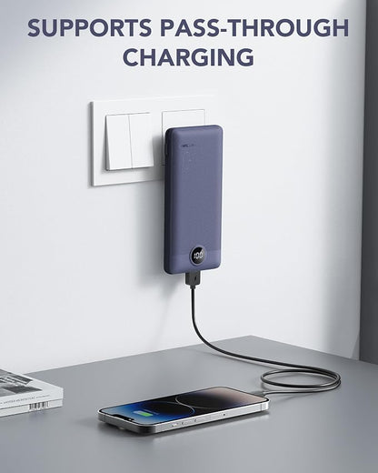 VRURC Portable Charger Built-in Cables and AC Wall Plug, USB C Power Bank 10000mAh, Travel Battery Portable Phone Charger Compact Lightweight External Battery Pack for Smart Phones, Tablets etc-Navy
