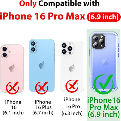 SPORTLINK for iPhone 16 Pro Max Case with Screen Protector,IP68 Underwater/6.6FT Military Dropproof/Dustproof/Heavy Duty Full Body Phone Case for Apple iPhone 16 Pro Max 6.9 inch Blue/Frosted Clear