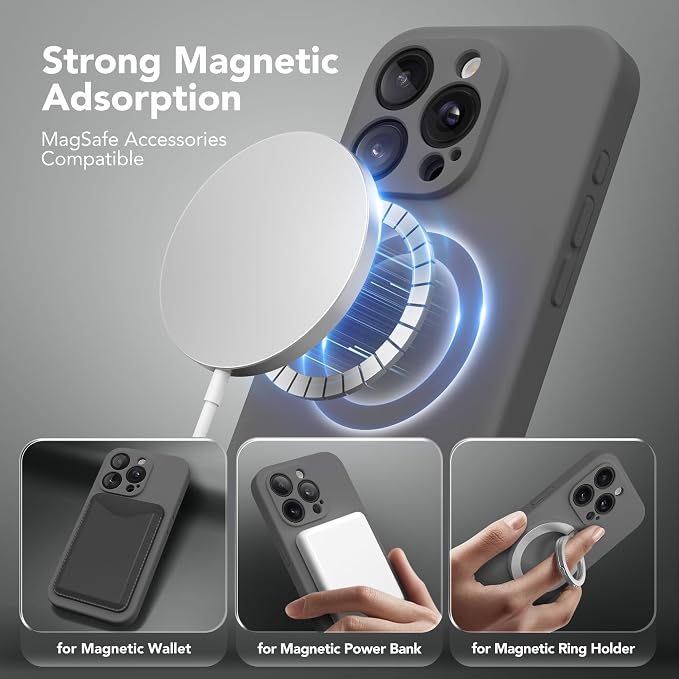 Magnetic for iPhone 13 Pro Case, Compatible with MagSafe, [Full Camera Protection][Screen Protector] Silicone Shockproof Protective Phone Case for iPhone 13 Pro 6.1", Dark Gray
