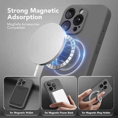 Magnetic for iPhone 13 Pro Case, Compatible with MagSafe, [Full Camera Protection][Screen Protector] Silicone Shockproof Protective Phone Case for iPhone 13 Pro 6.1", Dark Gray