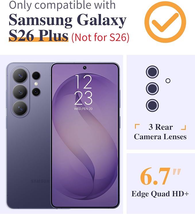 GVIEWIN for Samsung Galaxy S26 Plus Case, Clear Floral Slim Shockproof Protective Women Phone Case, Non-Yellowing, with Screen Protector&Camera Lens Protector for S26 Plus 6.7", Cherry Blossoms/Purple