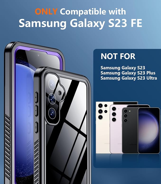 Temdan for Samsung Galaxy S23 FE Case Waterproof, [Military-Grade Drop Protection] [IP68 Underwater] Full Body Heavy Duty Rugged Shock-Proof Case for S23 FE 6.4''-Purple